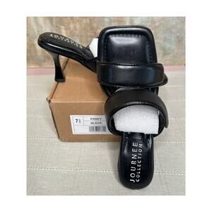 Journee Collection Essey Black Puffy Pumps Size 7.5 M Square Toe Stiletto Mules